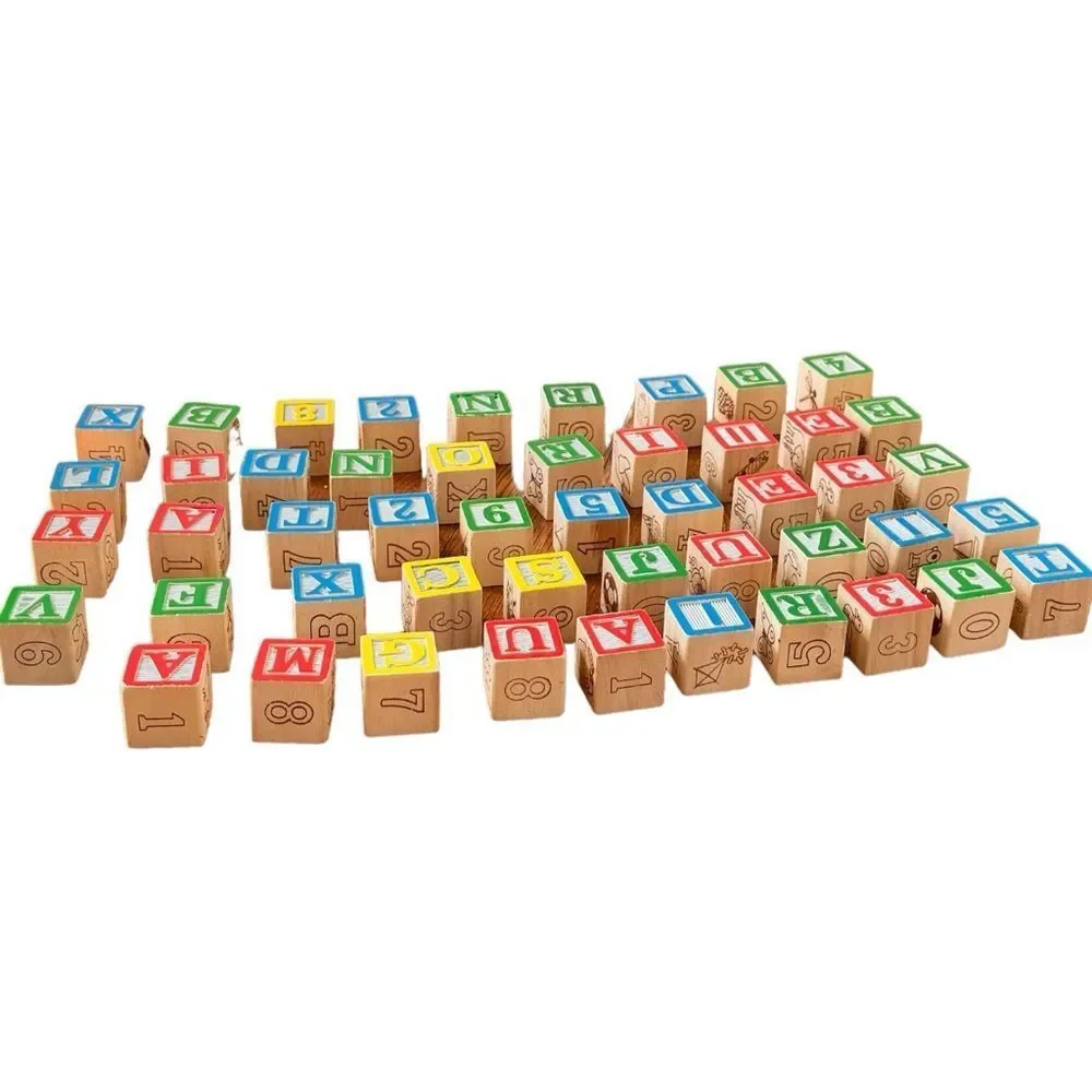Alphabet Blocks Multicolored Wooden Set of 49. Kids Toddler Toys.